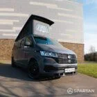 Front view of VW T6.1 STARTLINE LWB Campervan in Pure Grey with Winchester Oak & Metallic Grey Gloss interior - Ref: OHD