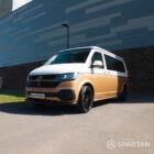 Copper Bronze VW T6.1 LWB campervan showing the front/passenger quarter poptop down