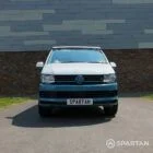 Front view of Spartan Campers VW Transporter T6 campervan with poptop down, combining sleek styling and practicality