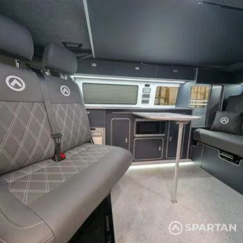 Spartan campervan interior kitchen with premium Storm Cloud Grey and gloss finish GK21SFX