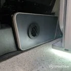 Diesel night heater fitted beneath kitchen in VW T6.1 LWB campervan with storm grey and white interior