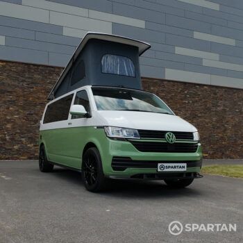 Spartan VW T6.1 LWB Campervan RV23 YEL – Front Driver Quarter Poptop Up