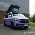 Vw T6.1 SWB Spartan campervan conversion. Front driver quarter with pop top roof up