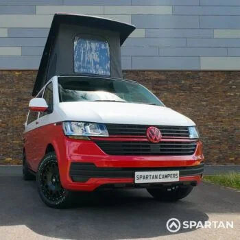 Spartan VW T6.1 campervan FL73HBK driver side front 3/4 shot with wheel turned in