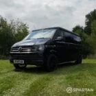 VW T6 LWB Deep Black campervan front passenger quarter view poptop down
