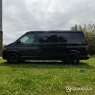 VW T6 LWB Deep Black campervan passenger side view poptop down