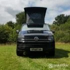 VW T6 LWB Deep Black campervan front straight on view poptop up