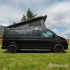 VW T6 LWB Deep Black campervan driver side view poptop up