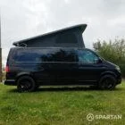 VW T6 LWB Deep Black campervan driver side view poptop up
