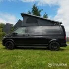 VW T6 LWB Deep Black campervan passenger side view poptop up