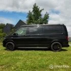 VW T6 LWB Deep Black campervan passenger side view poptop down