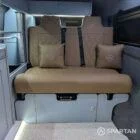 VW T6.1 Candy White & Squirrel Grey campervan rock and roll bed with liquor diamond-stitched upholstery