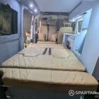 VW T6.1 Candy White & Squirrel Grey campervan rock and roll bed with liquor diamond-stitched upholstery