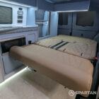 VW T6.1 Candy White & Squirrel Grey campervan rock and roll bed with liquor diamond-stitched upholstery