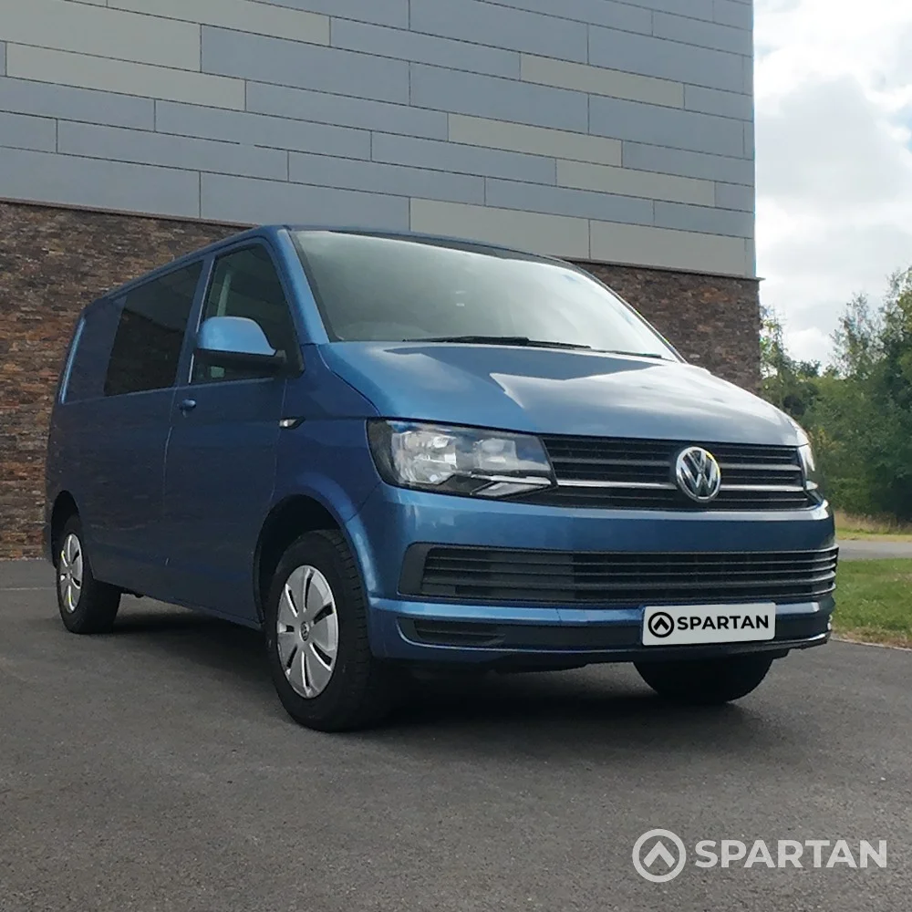 VW T6 Acapulco Blue Kombi Van front driver quarter view