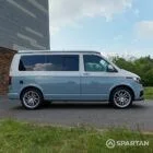 VW T6.1 SWB Squirrel Grey and Candy White campervan driver side on poptop down by Spartan Campers