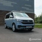 VW T6.1 SWB Squirrel Grey and Candy White campervan front driver quarter poptop down by Spartan Campers