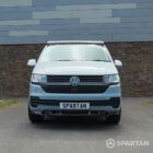 VW T6.1 SWB Squirrel Grey and Candy White campervan front straight on poptop down by Spartan Campers