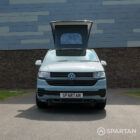 VW T6.1 SWB Squirrel Grey and Candy White campervan front straight on poptop up by Spartan Campers