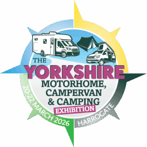 Yorkshire Motorhome & Campervan Exhibition badge — Yorkshire Event Centre, Harrogate, March 20–22 2026 — UK campervan show