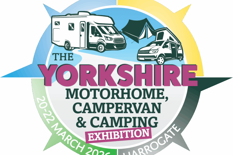 Yorkshire Motorhome & Campervan Exhibition badge — Yorkshire Event Centre, Harrogate, March 20–22 2026 — UK campervan show