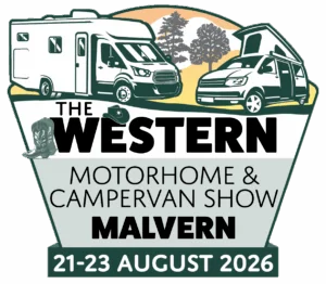 Western Motorhome & Campervan Show 2026 badge — Three Counties Showground, Malvern — Country & Western campervan event with live music and Spartan Campers display