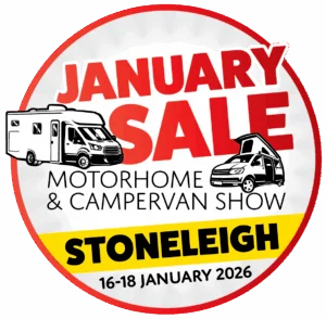Out and About Live Warners Motorhome and Campervan Show badge – Stonleigh Park, January 16–18, 2026 – national UK campervan exhibition event