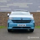 VW Transporter T7 campervan, with full Spartan Campers conversion. Front on with pop top down