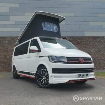 VW T6 LWB Spartan campervan in candy white with red detailing