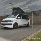 VW T6 LWB Spartan campervan in candy white with red detailing