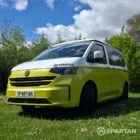 VW T7 Commerce Plus, SWB Spartan campervan conversion in Jaune Agued and Clear White. Fitted with a mobiframe bed