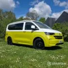 VW T7 Commerce Plus, SWB Spartan campervan conversion in Jaune Agued and Clear White. Fitted with a mobiframe bed