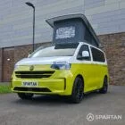 VW T7 Commerce Plus, SWB Spartan campervan conversion in Jaune Agued and Clear White. Fitted with a mobiframe bed