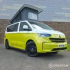 VW T7 Commerce Plus, SWB Spartan campervan conversion in Jaune Agued and Clear White. Fitted with a mobiframe bed